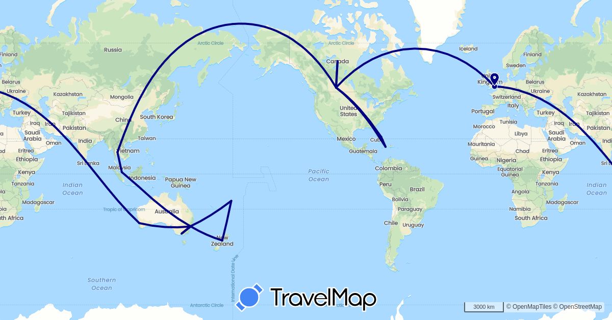 TravelMap itinerary: driving in Australia, Bahamas, Canada, Fiji, United Kingdom, Indonesia, New Zealand, Singapore, Thailand, United States (Asia, Europe, North America, Oceania)